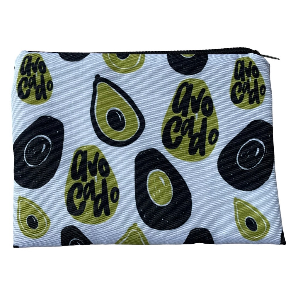 Cosmetics Makeup Bag Pouch White with Avocado Pattern 8.25" x 6.25"